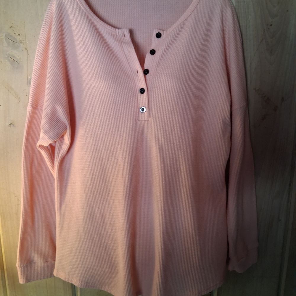 Pink Button-Up Women's Thermal Top Size LARGE